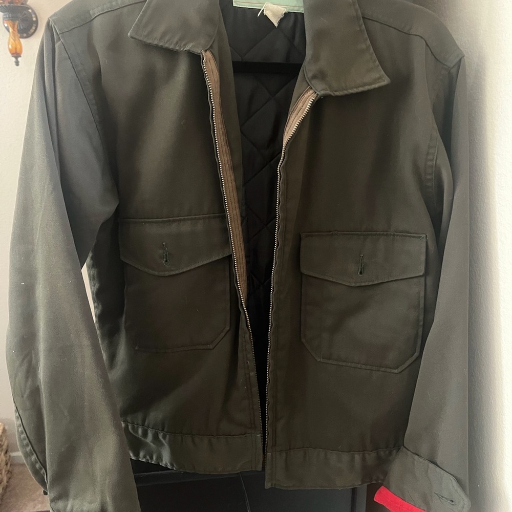 VINTAGE Olive Army Green Zip-Front Work Jacket